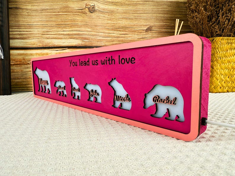 Unique Night Light Of Mother's Day Gift From Kids Husband,Personalized Gift For Mom Of Bear Family