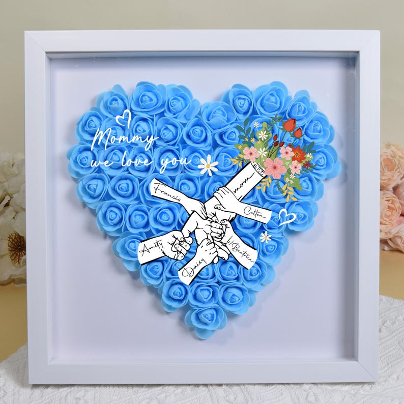 Personalized Flower Handprints Shadow Box For Mom Gift with Names
