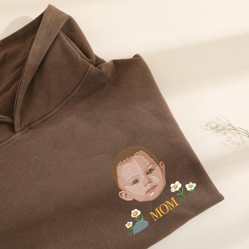 Custom Embroidered Children's Portrait T-shirt & Hoodie, Newborn Name Announcement Gift