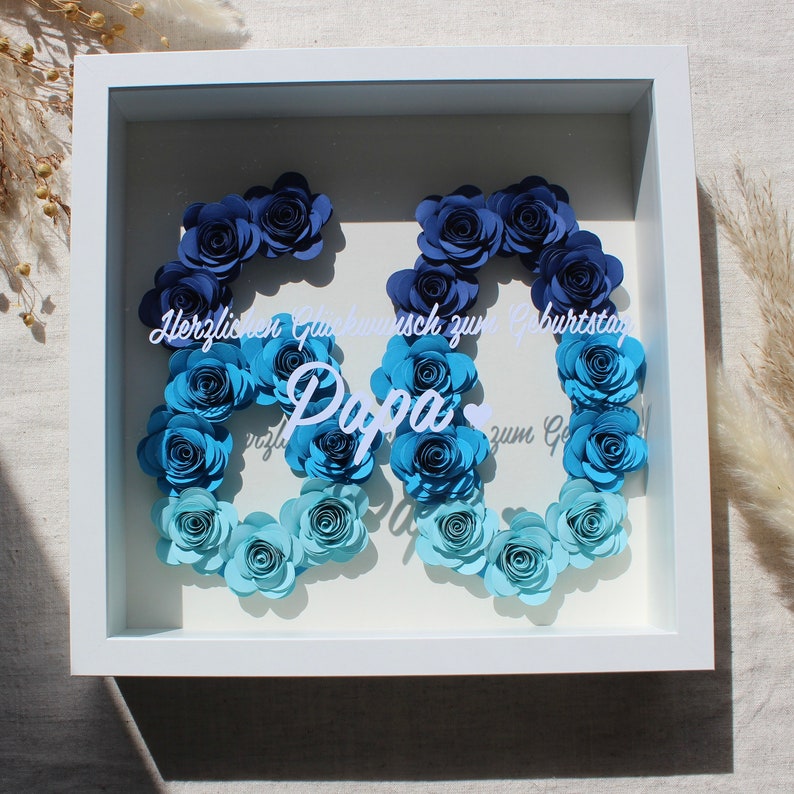 Birthday flower shadow frame, birthday gift, rose frame, personalized lettering