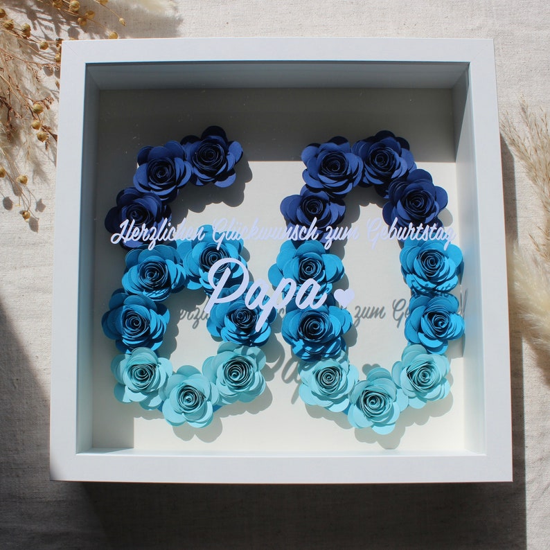 Birthday flower shadow frame, birthday gift, rose frame, personalized lettering
