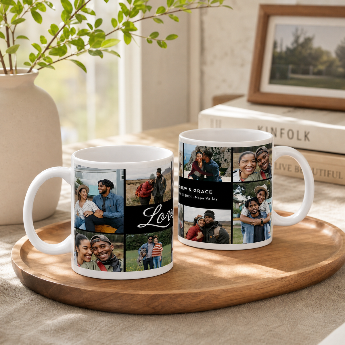 Custom Photo Love Collage Mug — Personalized Couple Coffee Cup, Anniversary Valentine Gift