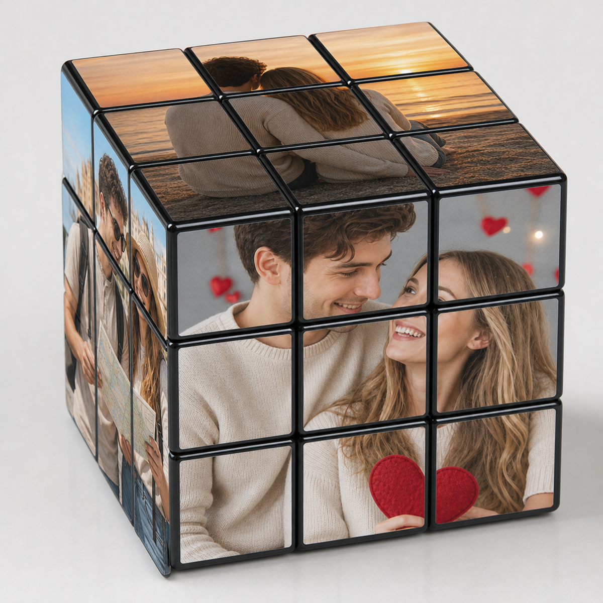 Cute Couple Personalized Photo Cube — Custom Picture Puzzle, Memory Keepsake Gift for Him & Her