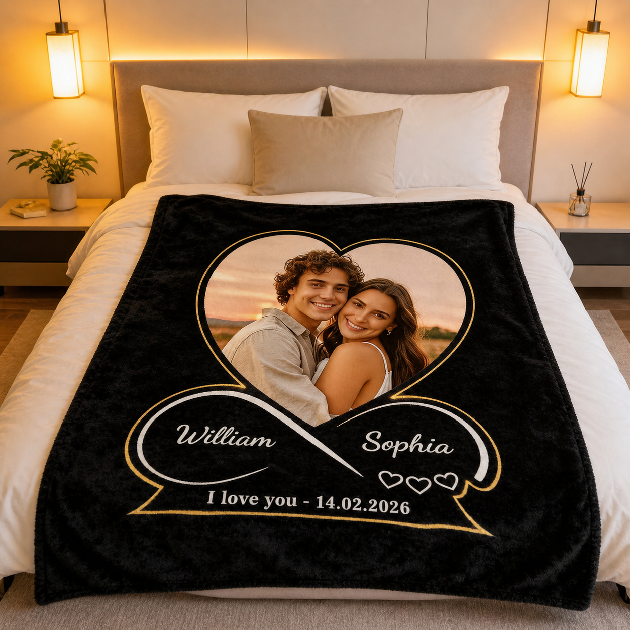 Custom Heart Frame & Infinity Symbol – Custom Photo Blanket, Perfect Couple Gift for Anniversaries
