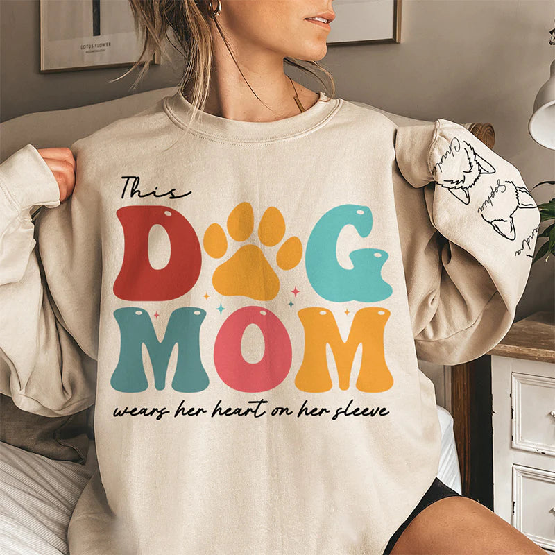 This Fur Mama Wears Her Heart - Dog Personalized Unisex Sweatshirt With Design On Sleeve - Gift For Pet Owners, Pet Lovers