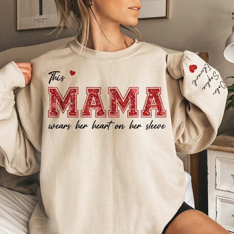 This Gigi Wears Her Heart On Her Sleeve - Family Personalized Unisex Sweatshirt With Design On Sleeve - Gift For Mom, Grandma