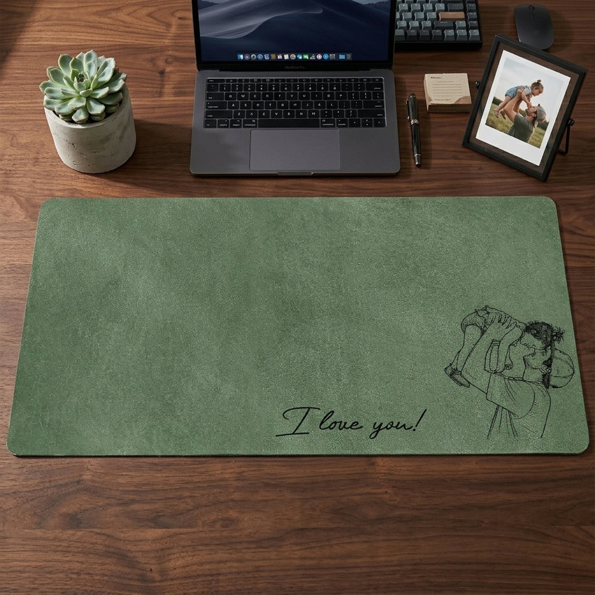 We Love You Custom Photo Sketch Desk Mat | Personalized Father's Day Gift for Dad Husband