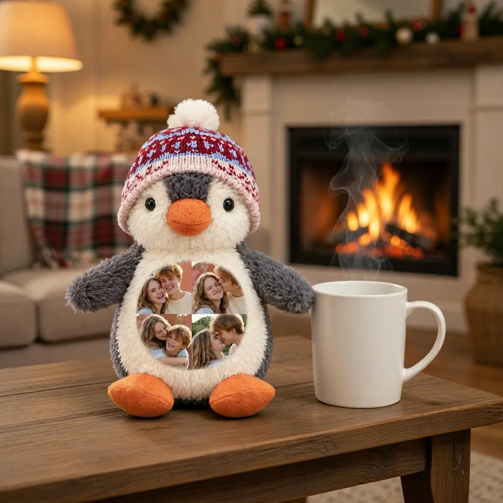 Custom Photo Penguin Plush — Personalized Stuffed Toy with Belly Photo, Memory Gift for Couples & Kids