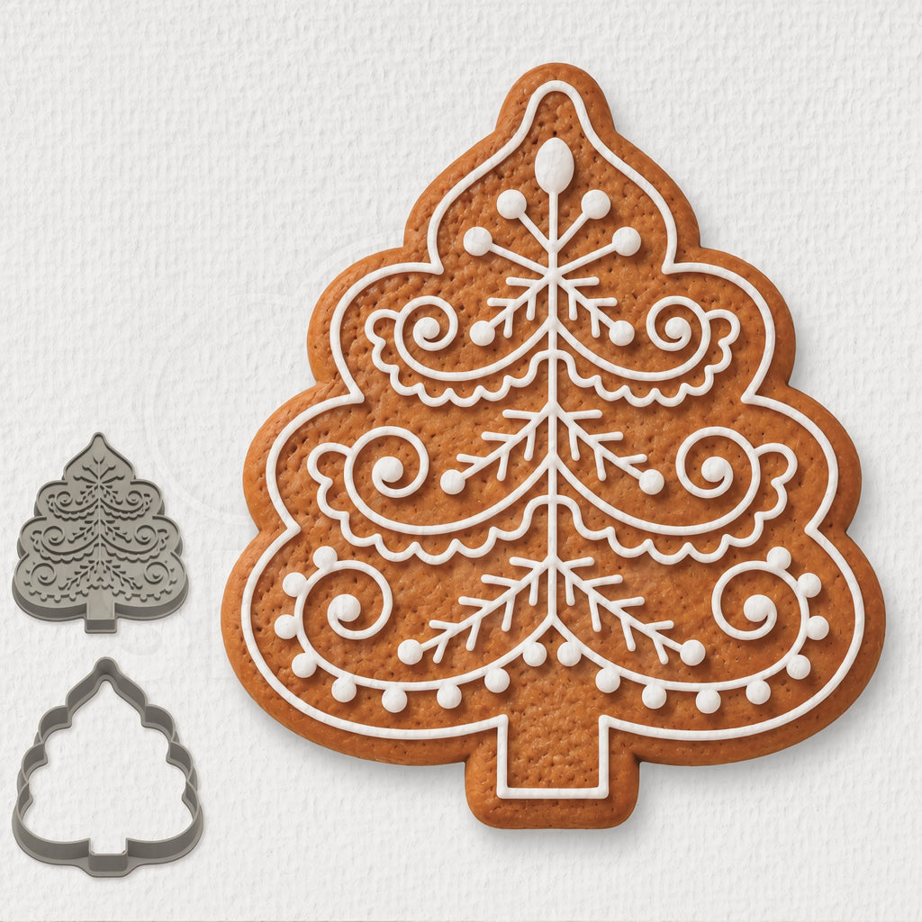 Christmas Tree Cookie Stamp and Cutter — Holiday Baking Tool with Festive Tree Design