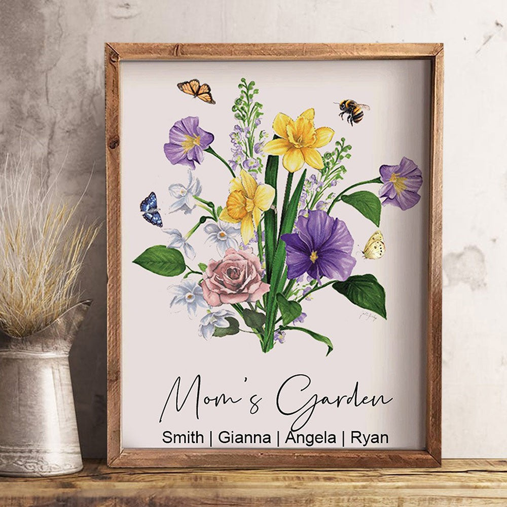Grandma's Garden Birth Month Flower Custom Art Print Frame Christmas Gift Ideas for Mom Grandma
