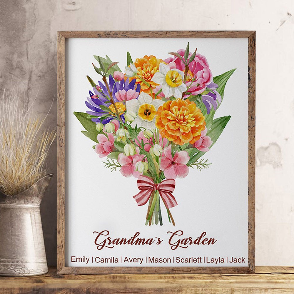 Personalized Mimi's Garden Art Print Birth Flowers Bouquet Frame Love Gift For Mom Grandma