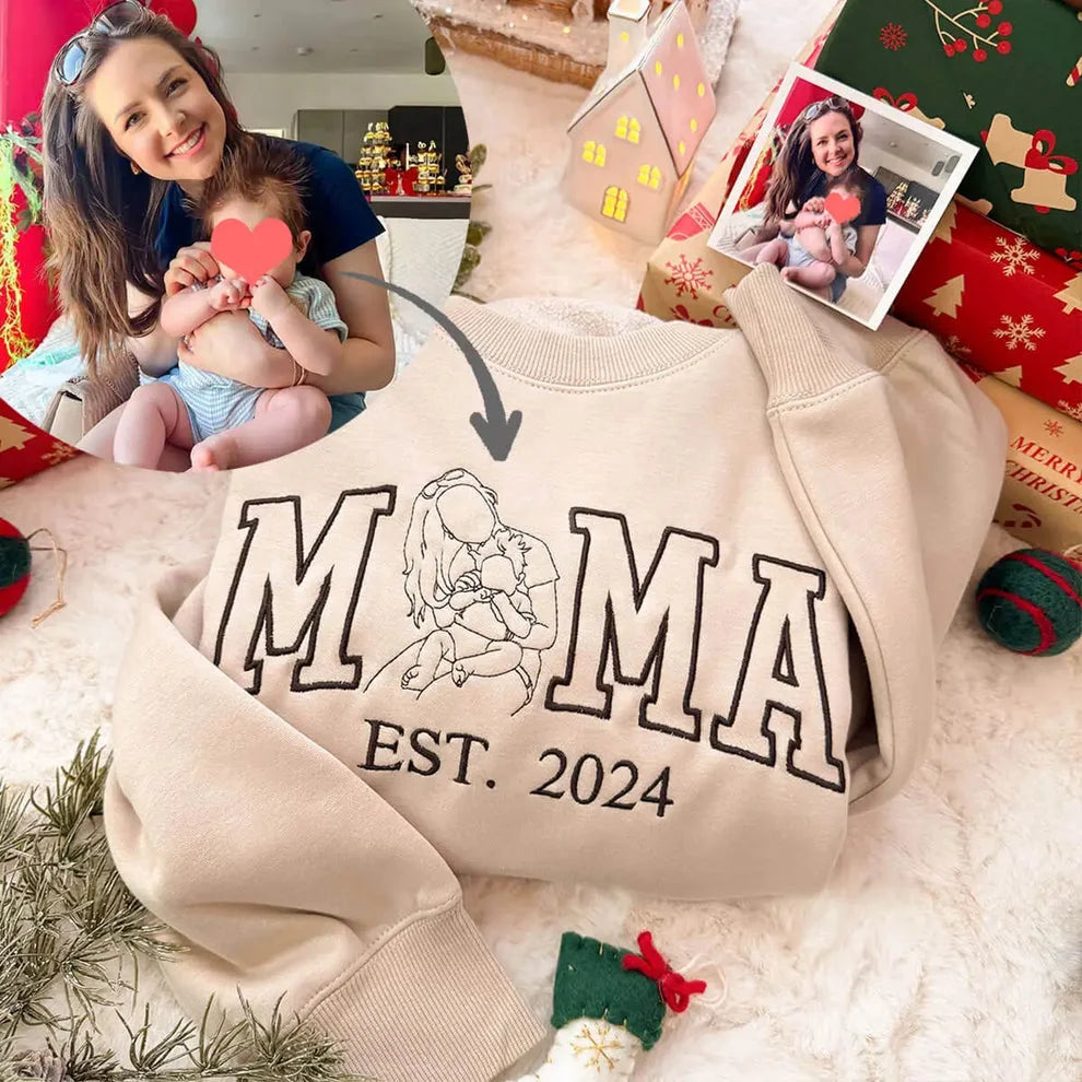 Custom Embroidered Mama Portrait Sweatshirt
