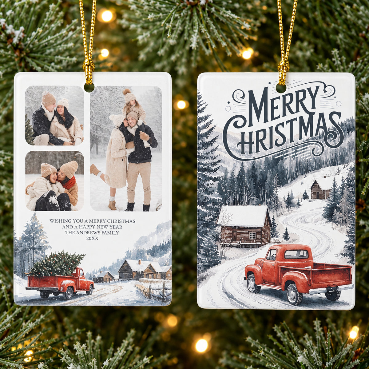 Postcard Christmas Ornament with Your Photo — Double-Sided, Pick Your Favorite Design