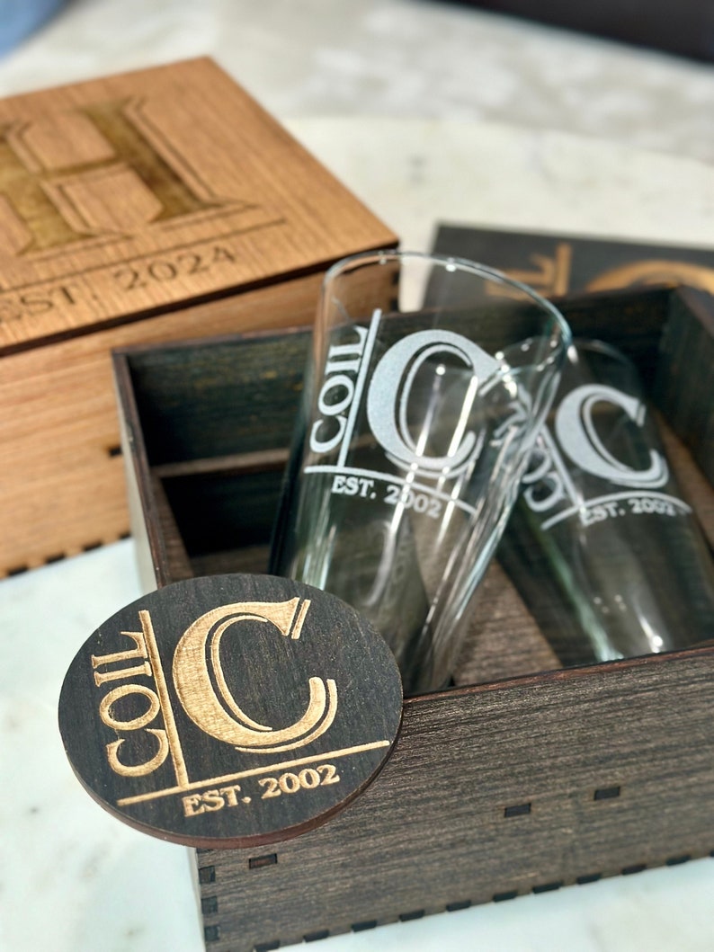 Personalized Beer Glass with Wooden Box, Custom Beer Glass, Engraved Pint Glass, Beer Gift