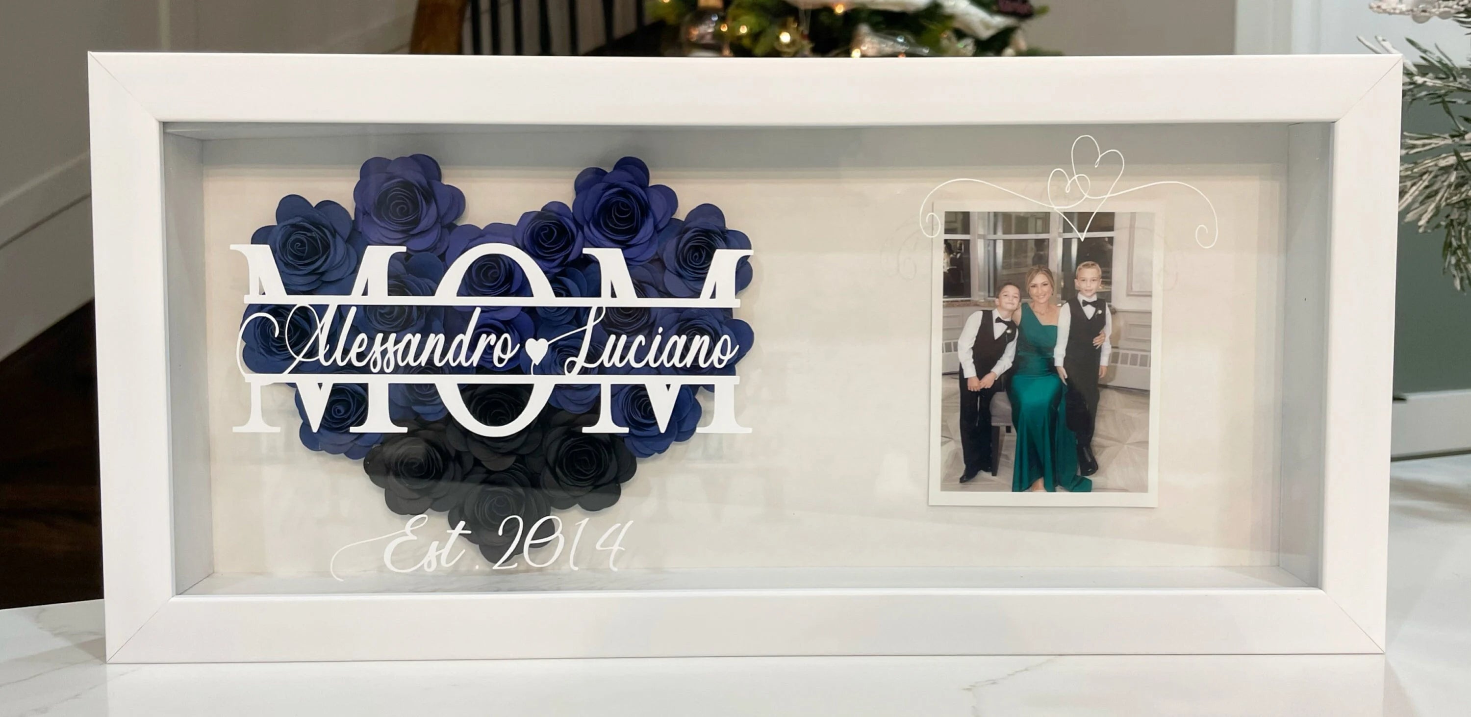 Mom Heart Shaped Monogram Flower Photo Shadow Box | Mom Gift from Daughter | Customized Gift for Christmas, Valentines Day, Birthday