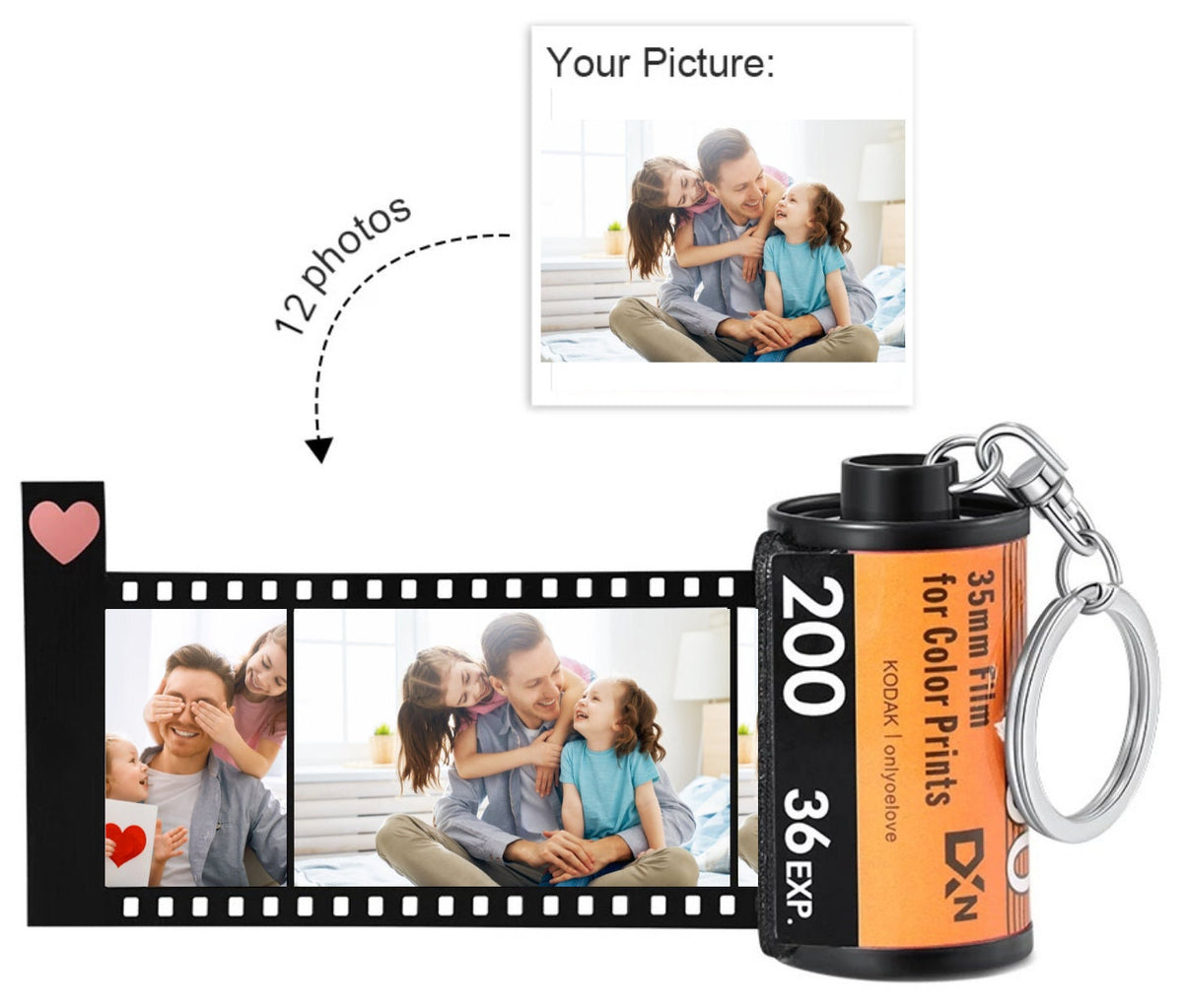 💖Custom Photo Camera Film Roll Keychain Gift Picture Film Roll Keychain for Husband and Wife
