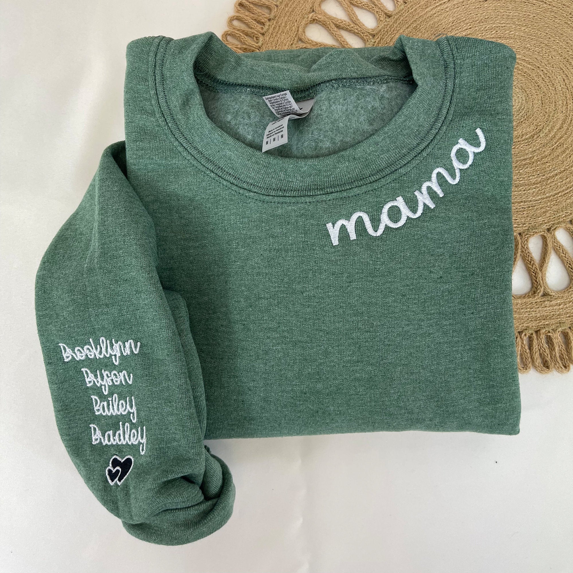Custom Neckline Mama Embroidery Sweatshirt with Kid Names