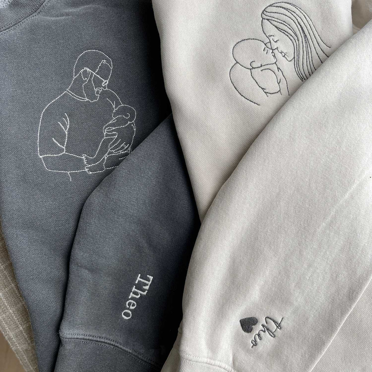 ❤️Custom Embroidered Parent-Child Photo Portrait Outline Sweatshirt-🔥Mother's Day Sale!Free Shipping!