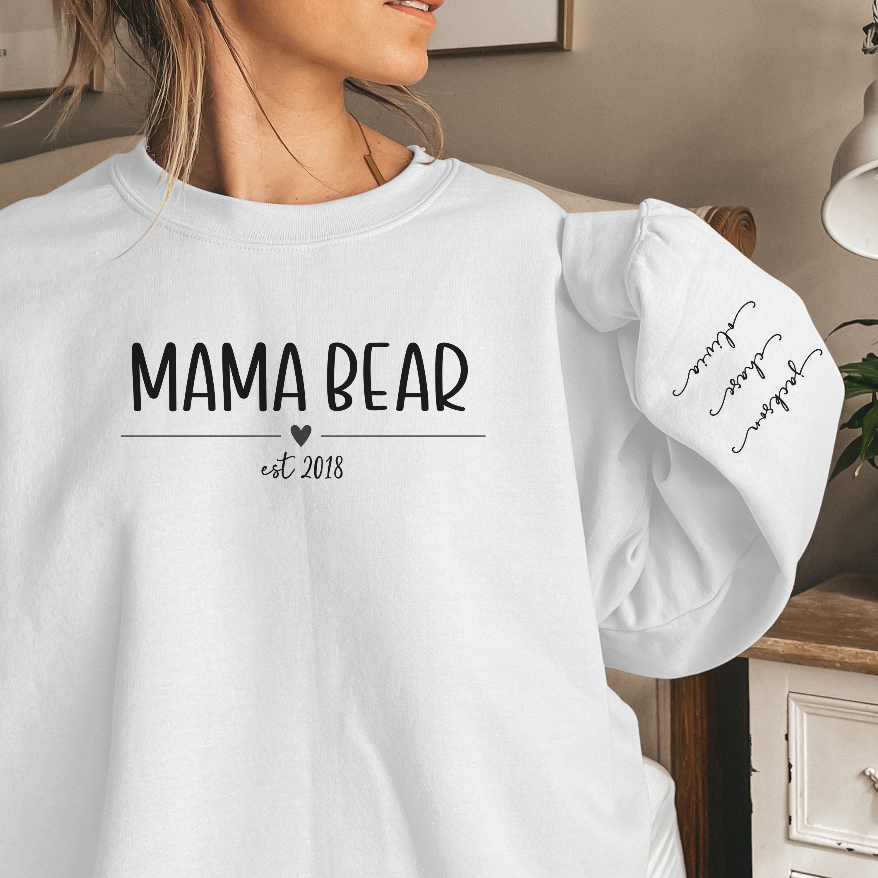 Custom Mama Sweatshirt with kids names on the sleeve, Custom gift for mom, Mom gift, Gift for New Mom, Mama Bear, Minimalist Mama Sweatshirt