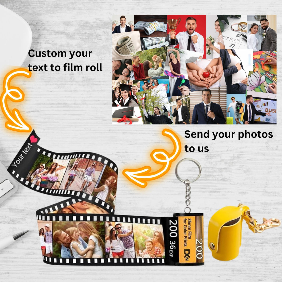 💖Custom Photo Camera Film Roll Keychain Gift Picture Film Roll Keychain for Husband and Wife