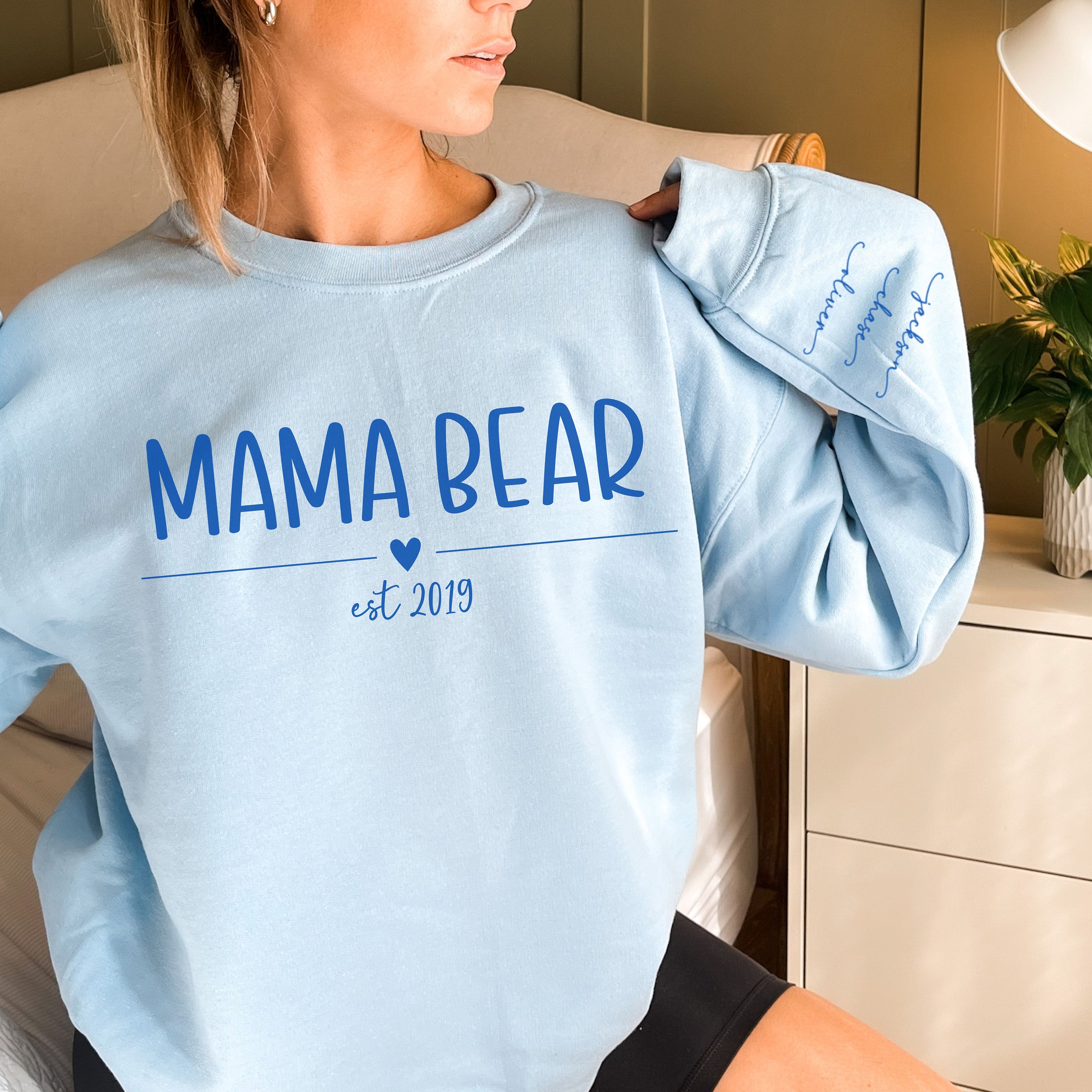 Mama Bear Sweatshirt with kids names on the sleeve, Custom gift for mom, Mom gift, Gift for New Mom, Mama Bear, Personalized Mama Sweatshirt