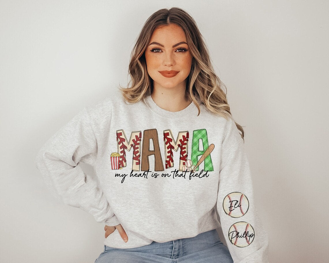 Personalized GiGi Baseball Long Sleeve My Heart is On That Field Sweatshirt