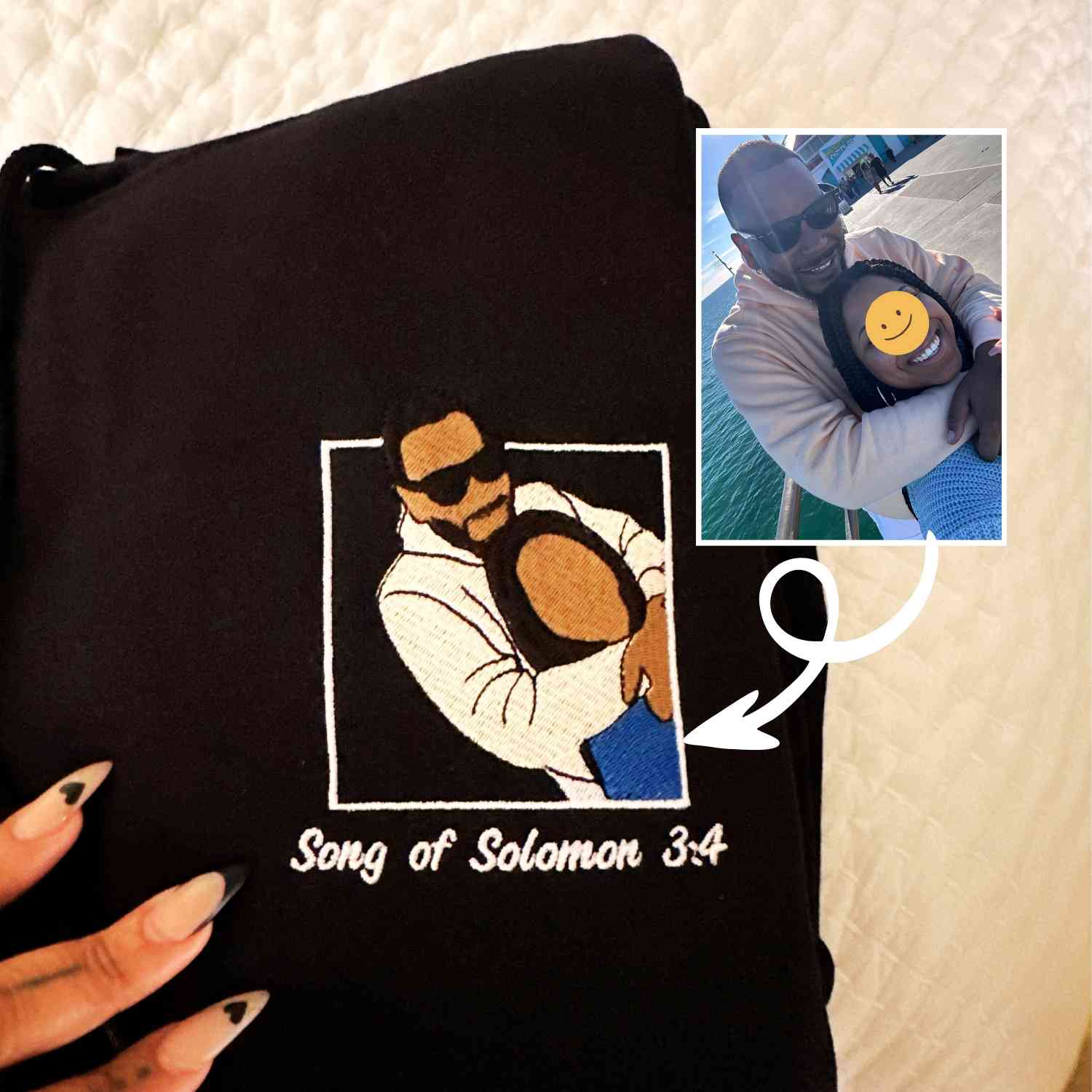 Personalized Embroidered Portrait With Photo Hoodie For Dad