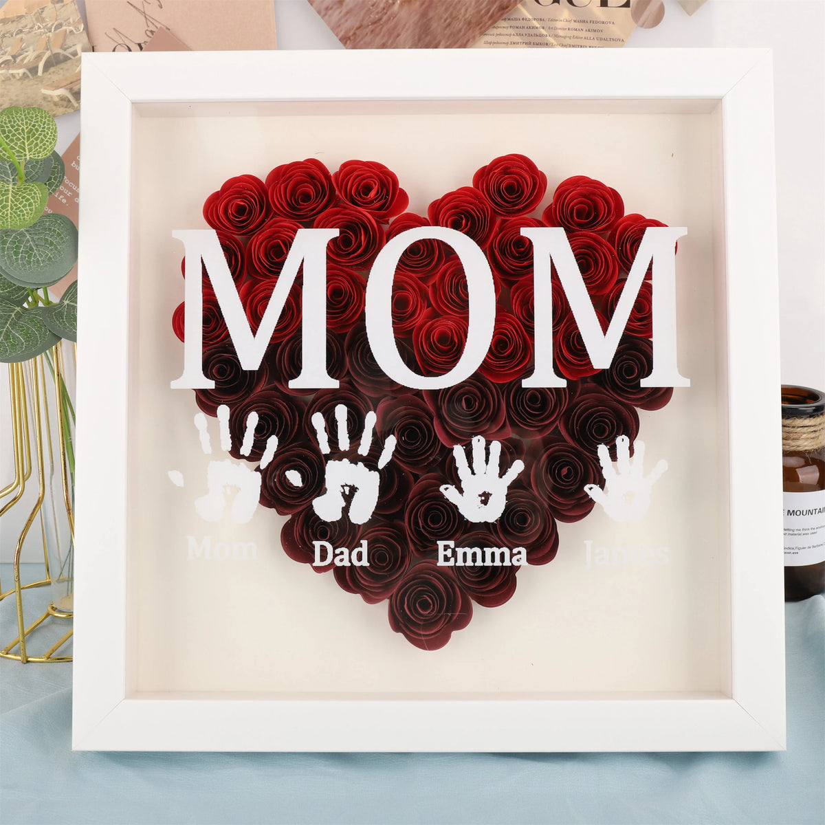 Custom Heart Flower Shadow Box,Custom Rose Shadow Box,Birthday Gift,Mothers Day Gift