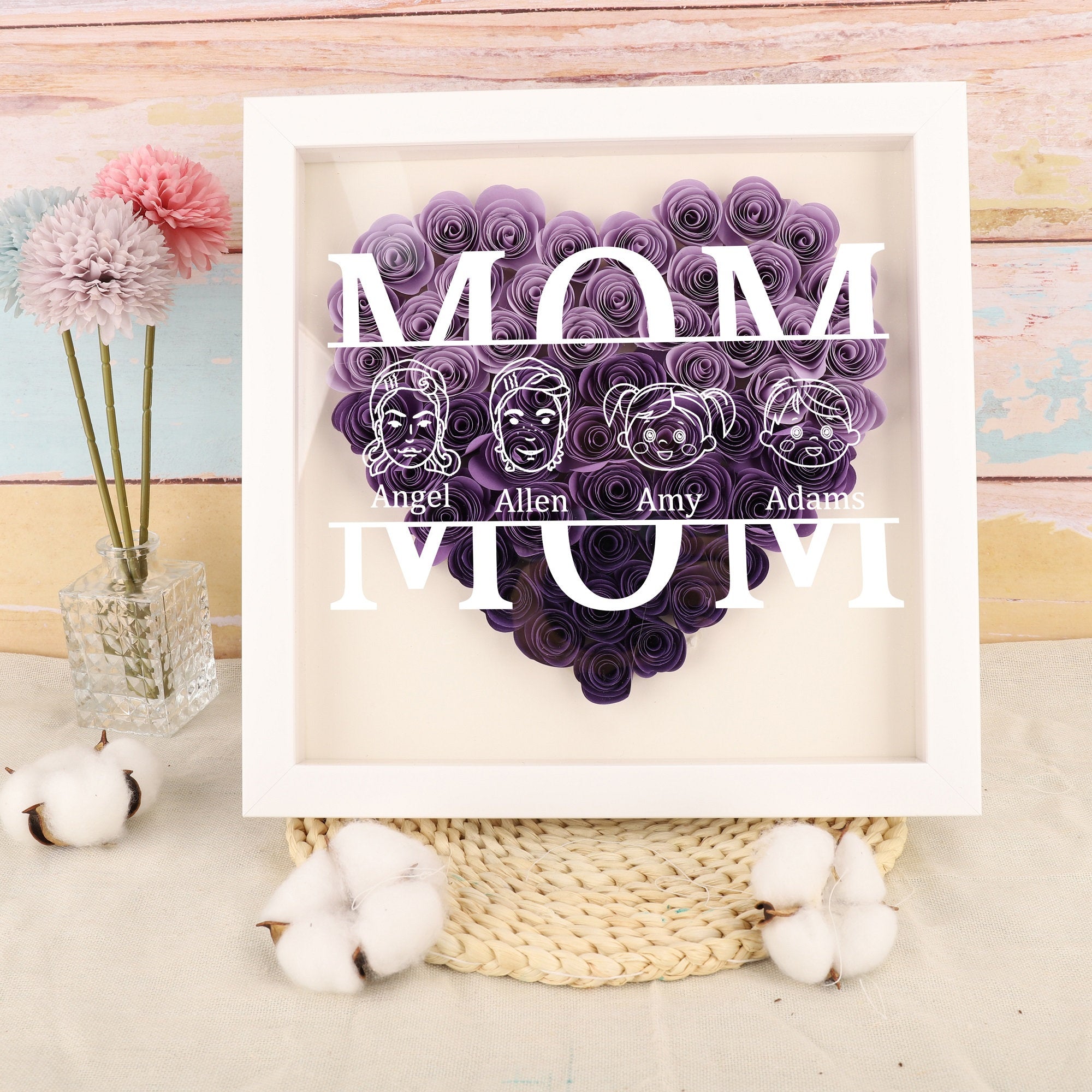 Mom Heart Shadowbox Frame Gift,Personalized Roses Shadow Box,Mother’s Day Gift
