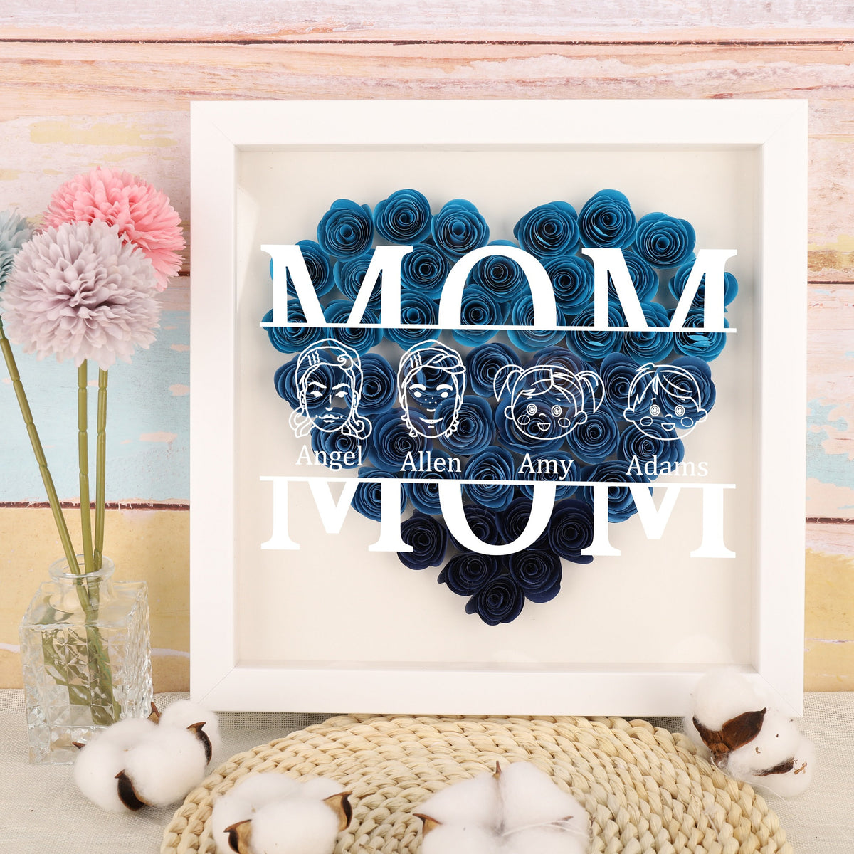 Mom Heart Shadowbox Frame Gift,Personalized Roses Shadow Box,Mother’s Day Gift