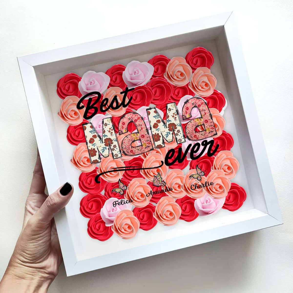 Custom Best Nana Ever Monogram Rose Shadow Box, Meaningful Gifts For Mother's Day