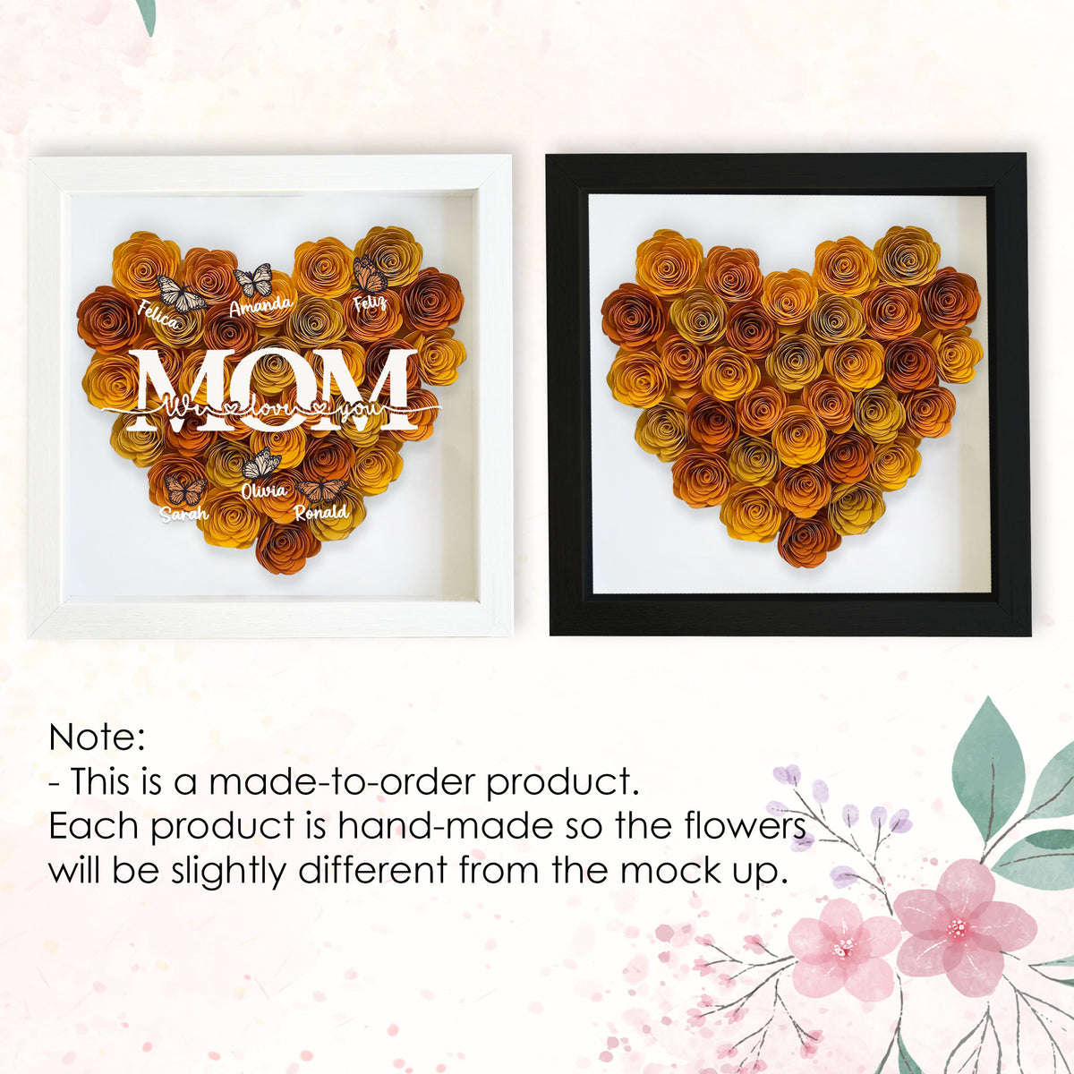 Custom Mom We Love You Rose Shadow Box With Butterfly Kids Names, Gifts For Mother's Day