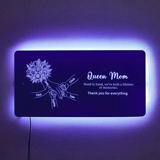 (Tulip, Rose & Carnation) Personalized Mom Holding Hands Mirror Light - Custom Mother‘s Day Gifts for Mom