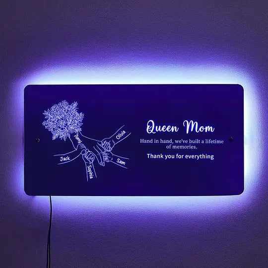 (Carnation) Personalized Mom Holding Hands Mirror Light - Custom Mother‘s Day Gifts for Mom