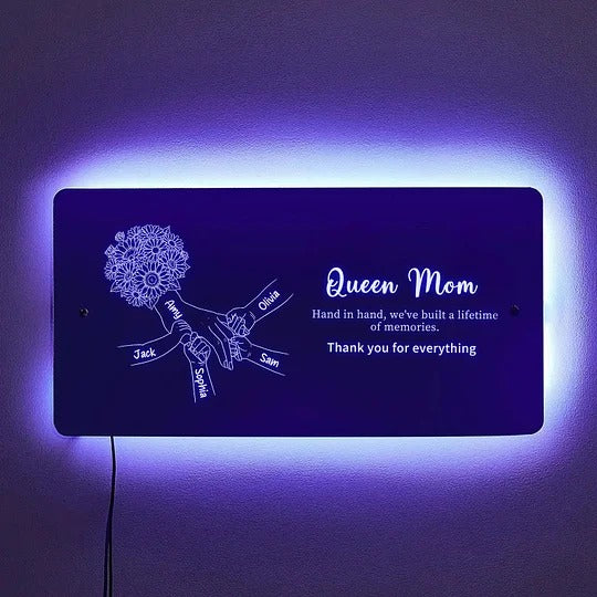 (Sunflower) Personalized Mom Holding Hands Mirror Light - Custom Mother‘s Day Gifts for Mom