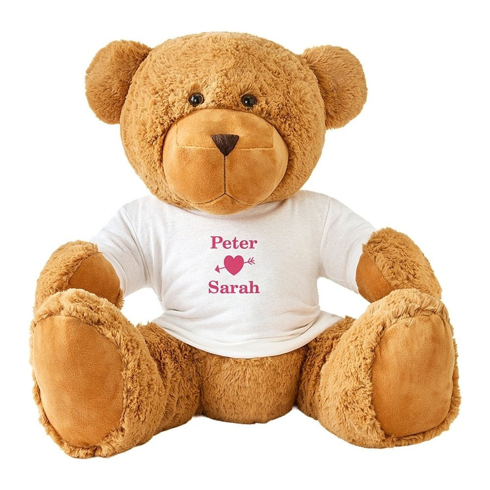 Plush Teddy Bear with Playful Hearts Tee — Custom Design Stuffed Bear, Cute Gift for Him & Her