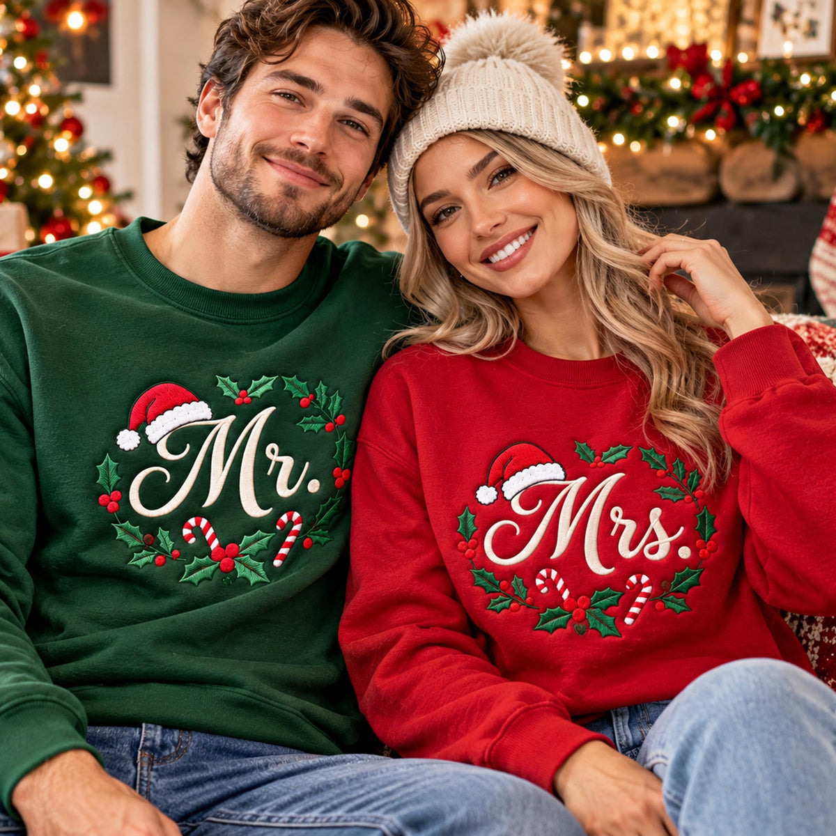 Custom Christmas Sweatshirts – Personalized Text for Couples, Parents & Grandparents, Perfect Holiday Gift for the Whole Family