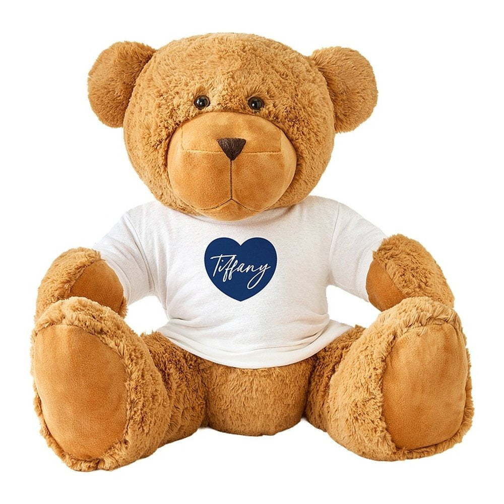 Plush Teddy Bear with Playful Hearts Tee — Custom Design Stuffed Bear, Cute Gift for Him & Her