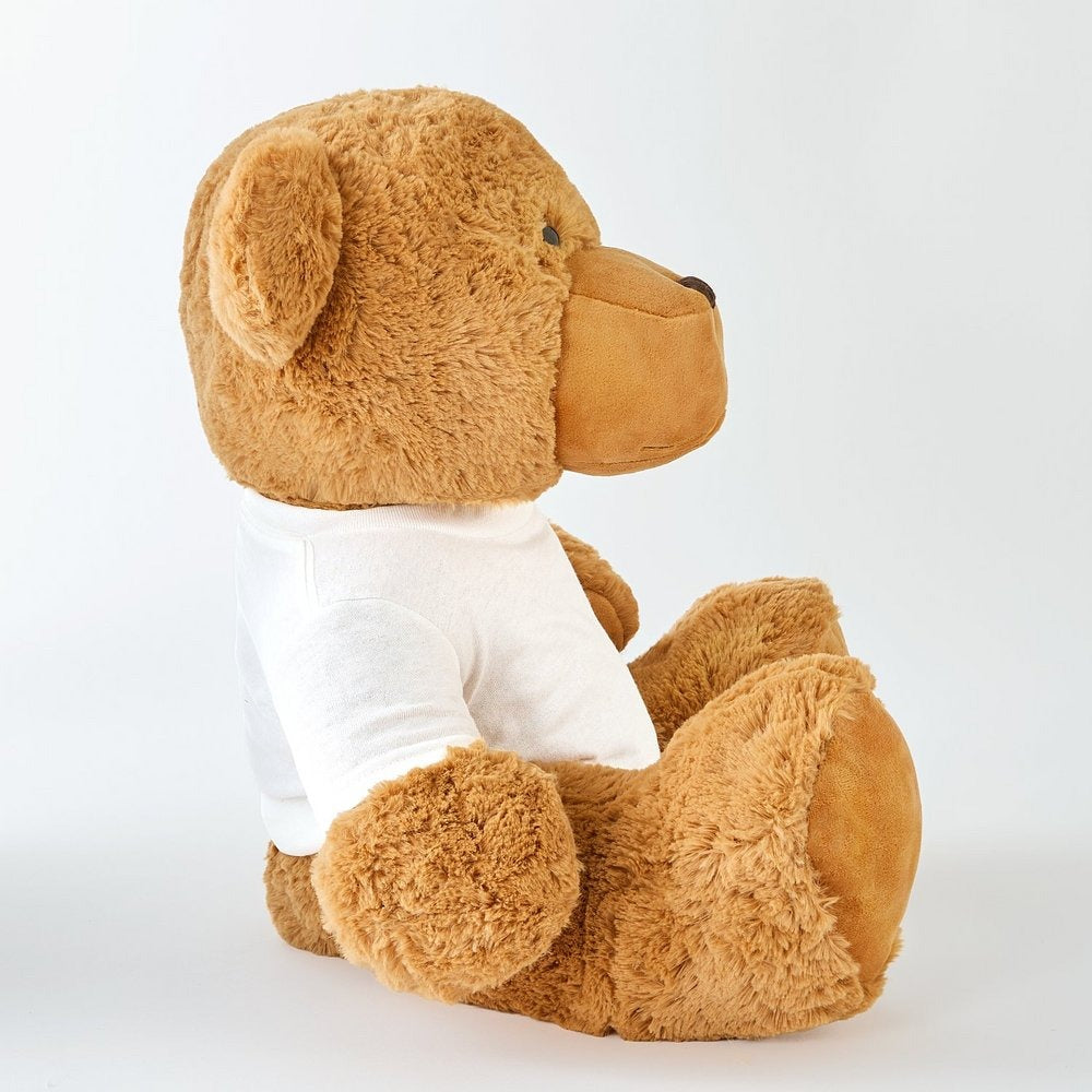 Plush Teddy Bear with Playful Hearts Tee — Custom Design Stuffed Bear, Cute Gift for Him & Her