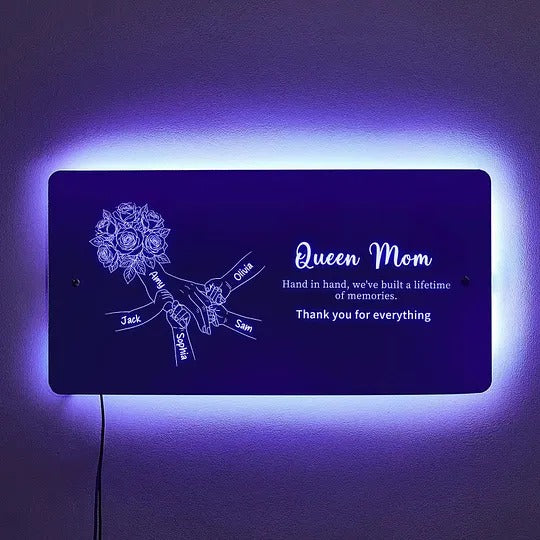 (Rose) Personalized Mom Holding Hands Mirror Light - Custom Mother‘s Day Gifts for Mom