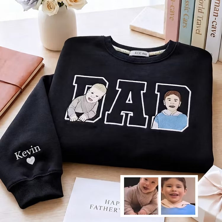 Personalized Multi-Photo Dad Sweatshirt – Custom Embroidered Face Portraits – Father’s Day Gift
