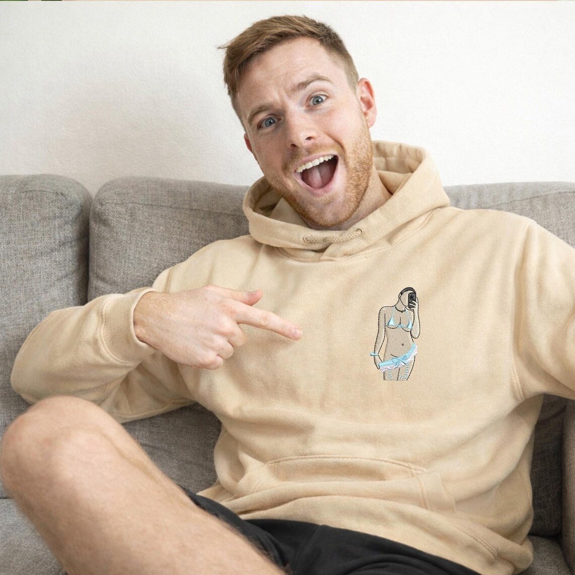 Spicy Couple Hoodie — Custom Embroidered Portrait Photo Pullover, Anniversary Gift for Boyfriend