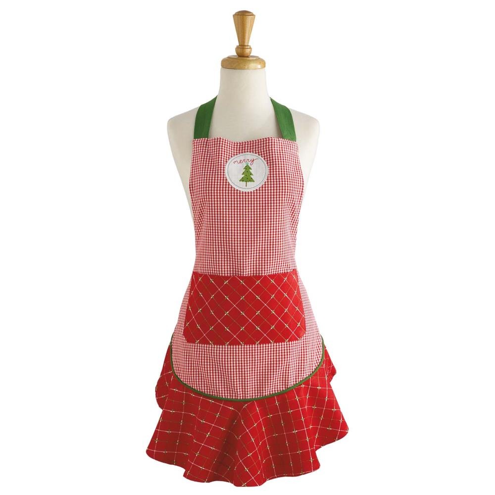 Merry Christmas Ruffle Apron– Adjustable Holiday Cooking Apron with Frilly Ruffles, Perfect Christmas Gift