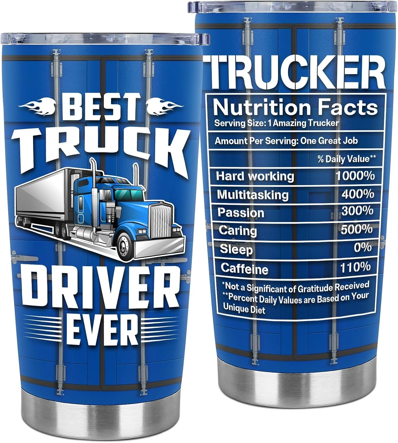 Custom Truck Driver Tumbler 20oz – Upload Your Truck Photo, with Funny Nutrition Facts Label for Men, Great Gift for Dad or Truck Driver on Father’s Day & Birthday