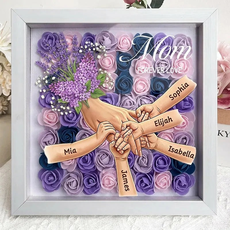 Lavender Personalized Mom Holding Hands Shadow Box – Custom Name Remembrance Frame, Mother’s Day In Loving Memory Gift