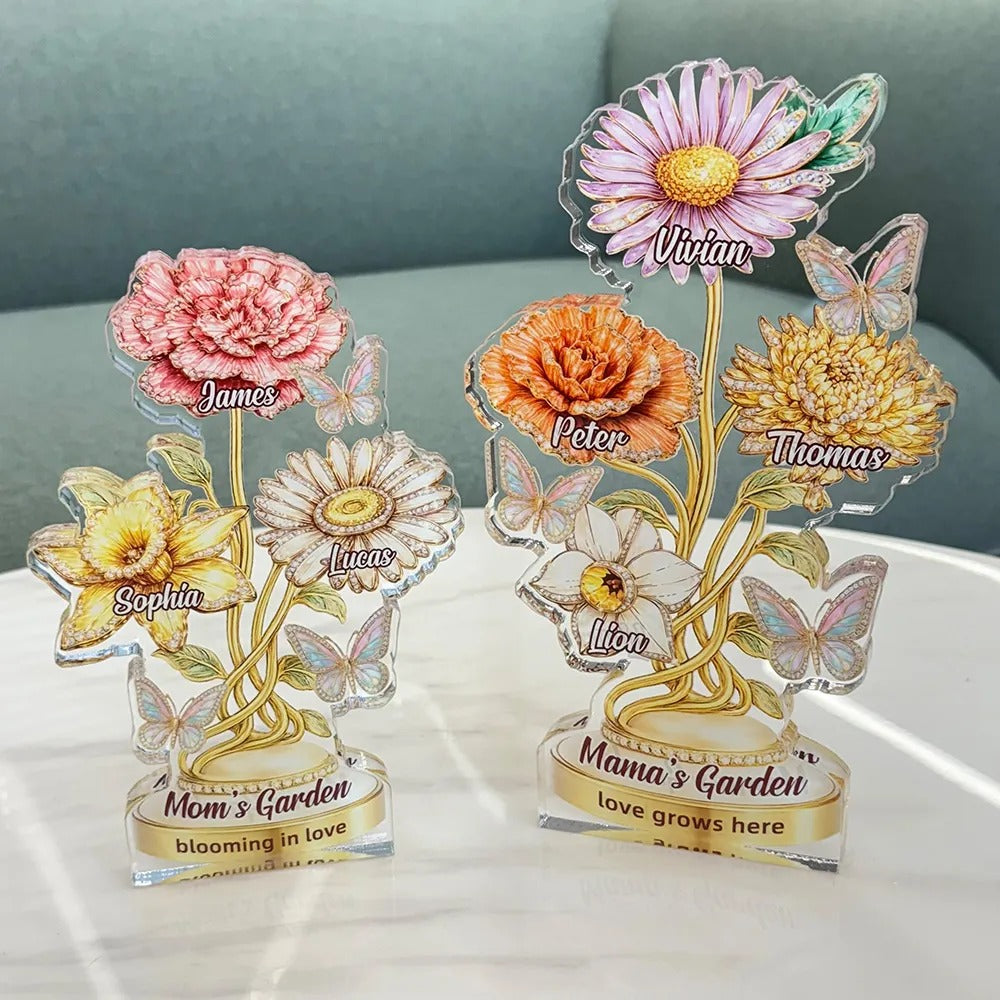 Personalized Mom's Garden Birth Month Diamond Flower Acrylic Block Plaque-Mother's Day Gift