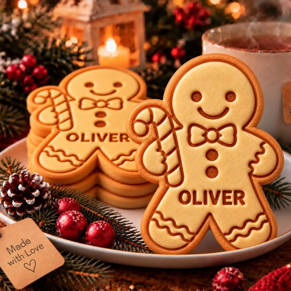 Gingerbread Cookie Stamp with Custom Kids Name — Personalized Holiday Baking Tool