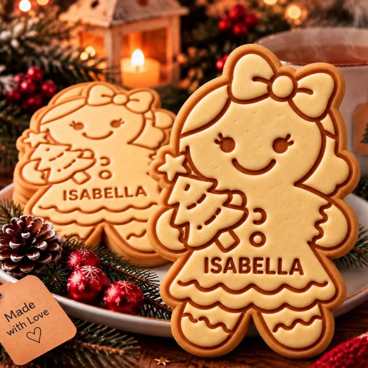 Gingerbread Cookie Stamp with Custom Kids Name — Personalized Holiday Baking Tool