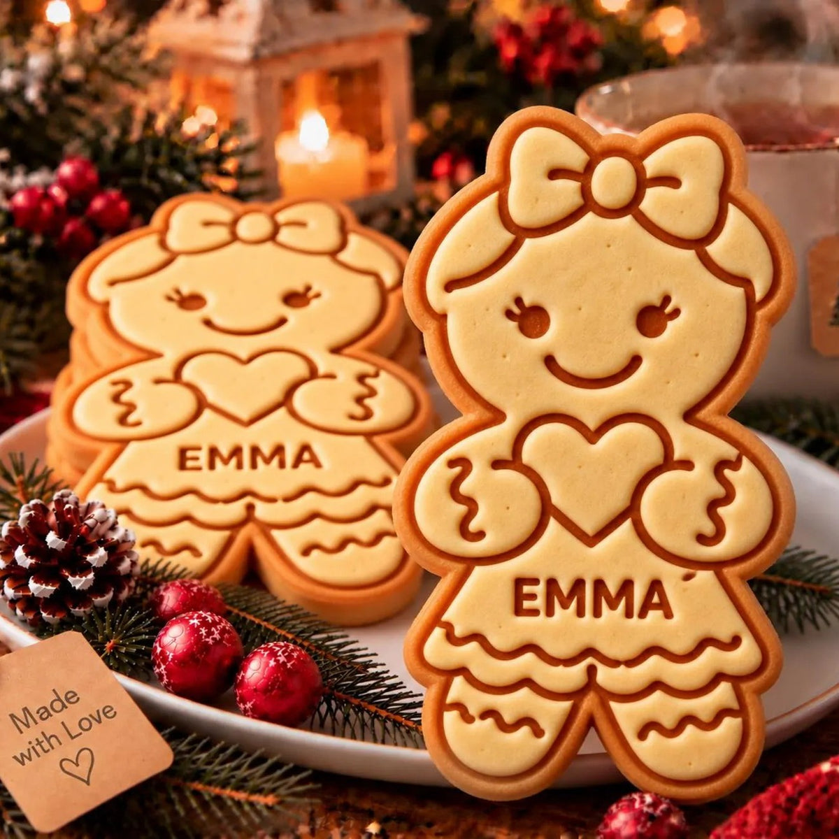 Gingerbread Cookie Stamp with Custom Kids Name — Personalized Holiday Baking Tool