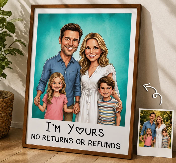 Personalized Caricature Photo Poster – Custom Cartoon Portrait Wall Art Decor, Funny Customized Drawing Gift for Couples, Family, Wedding, Birthday